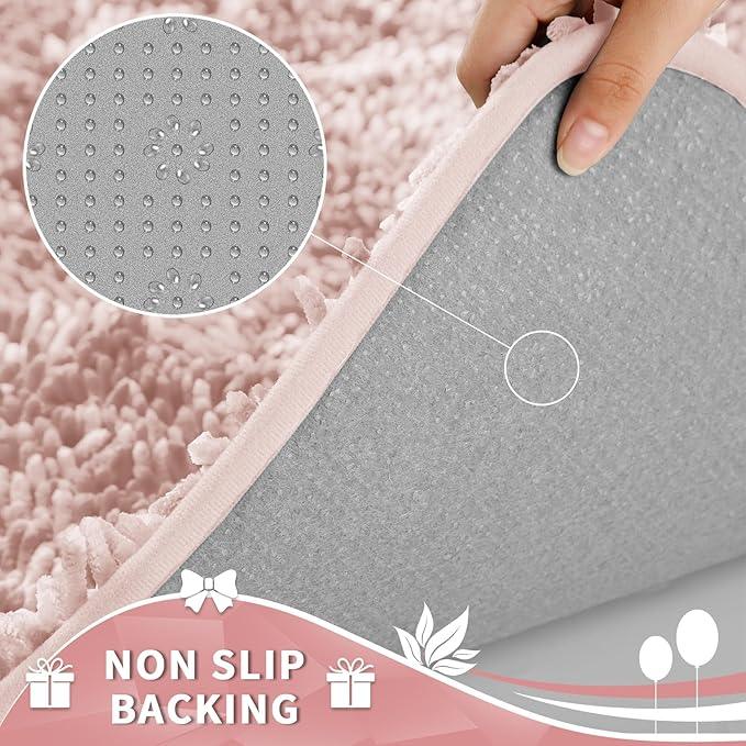 Yimobra Toilet Rugs U Shaped Washable, Extra Thick Soft Absorbent Chenille Contour Bathroom Rugs for Toilet 24x20 Inch, Quick Dry Non Slip Toilet Mat for Bath Floor, Pink - ModernBath