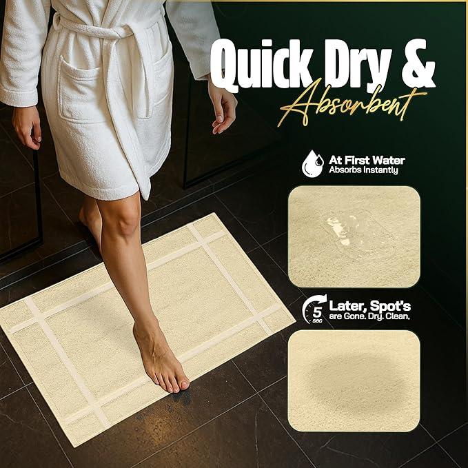 Pearl Linens Pack of 2 100% Cotton Bath Mat 18x25 inches, Soft & Absorbent Quick Dry Bathroom Mat Set, Not Bathroom Rugs, After Shower Mat, Bath Tub Mat, 687 GSM, Machine Washable, Beige - ModernBath