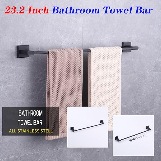 GERZWY Matte Black Towel Bar, 24 Inch Bathroom Wall Mounted Towel Rail, Hand Towel Holder, Stainless Steel JG1901A60-BK - ModernBath
