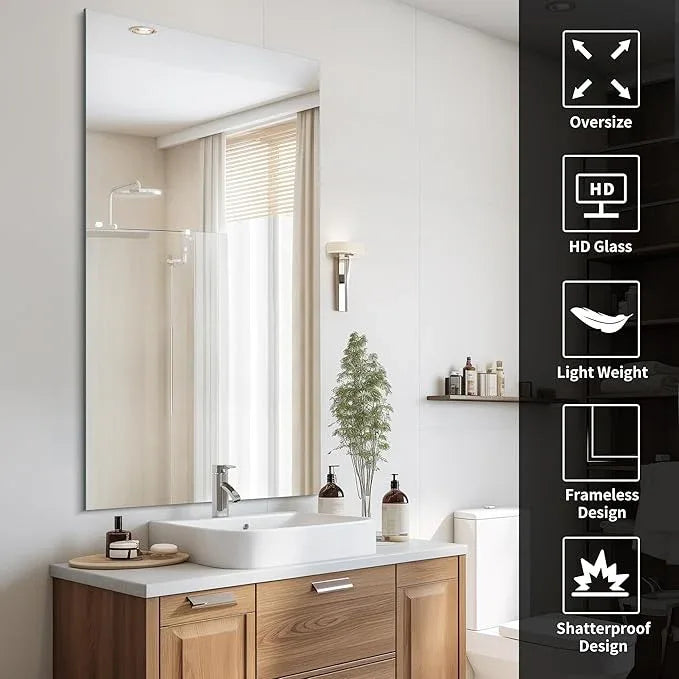 CILIBER Frameless Mirror, 30x60 Inch Large Bathroom Mirrors for Wall, Upgraded Shatterproof Rectangle Vanity Mirror Over Sink with Polished Edge for Bathroom,Bedroom,Living Room and Entryway - ModernBath