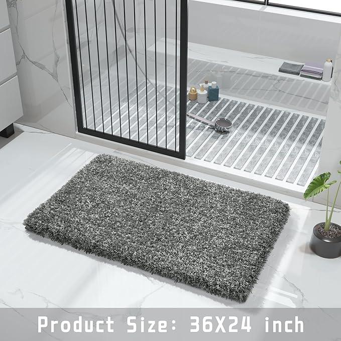 Yimobra Bathroom Rugs Non Slip Washable 36x24, Ultra Soft and Water Absorbent Bath Mats, Plush Shower Mat Outside, Luxury Microfiber Thick Matts for Bathroom Floor/Tub, Light Gray and Black Gray - ModernBath