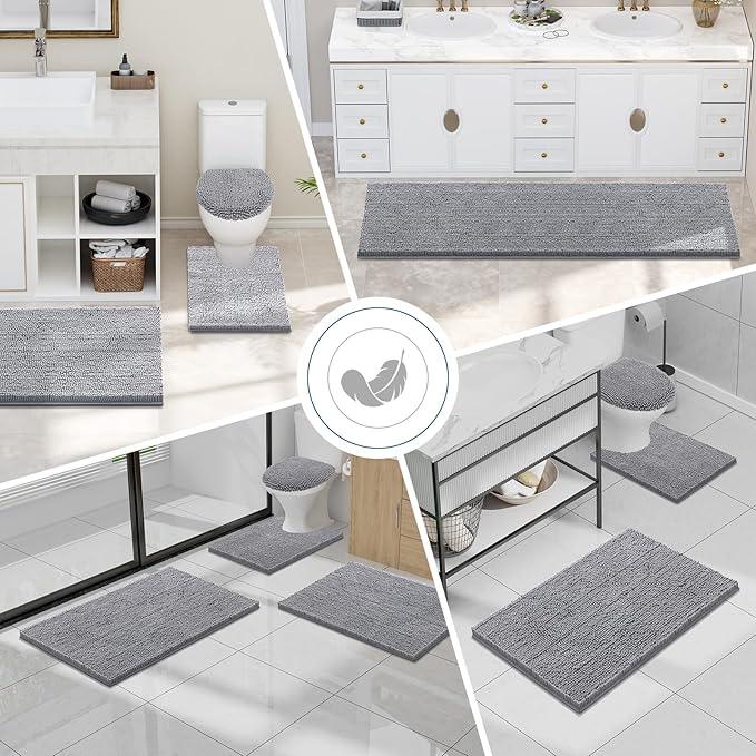 Smiry Luxury Chenille Round 24''x24'', Extra Soft and Absorbent Shaggy Bathroom Mat Rugs, Machine Washable, Non-Slip Plush Carpet for Tub, Shower, and Bath Room, Grey - ModernBath