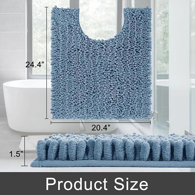 Yimobra Toilet Rug U Shaped Washable 24x20 Inch - Ultra Soft Absorbent Chenille Bath Rugs for Toilet, Quick Dry & Machine Washable, Non Slip Contour Bathroom Mat, Denim Blue - ModernBath