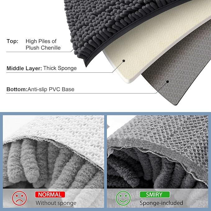 Smiry Luxury Chenille Bathroom Rugs 50x30, Extra Soft and Absorbent Shaggy Bath Mat, Machine Washable, Non-Slip Plush Carpet Runner for Tub, Shower, and Floor, Home Decor Accessories, Charcoal Grey - ModernBath