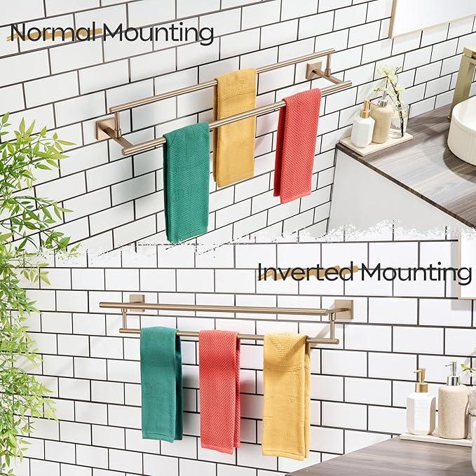 KOKOSIRI Towel Bars 32-Inch Bathroom Towel Holder Champagne Bronze Double Bath Towel Racks Wall Mounted Stainless Steel B5009CPG-L32 - ModernBath