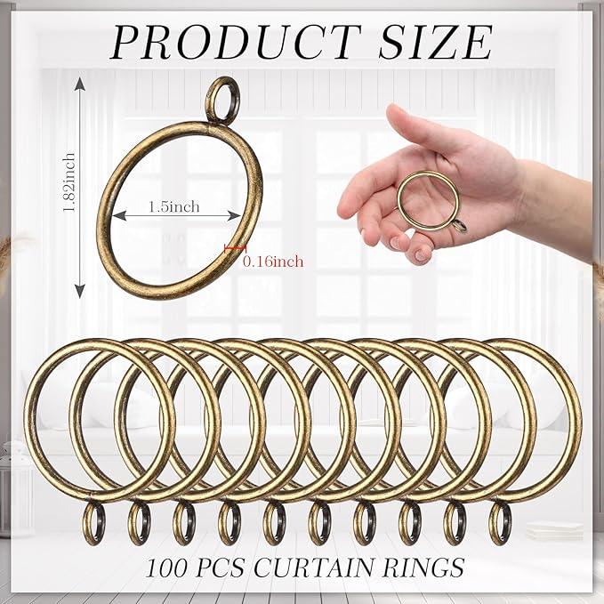 Maitys 100 Pcs Metal Curtain Rings with Eyelet 1.5-inch Inner Diameter Eyelet Curtain Rings for Drapery Clips Hooks for Sliding Window Bathroom Door Shower Rod (Bronze) - ModernBath
