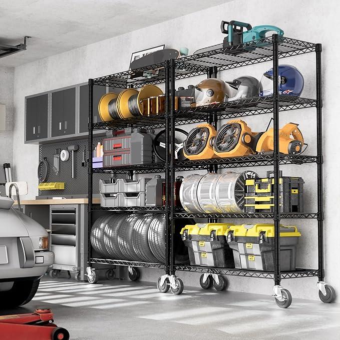 5-Shelf Storage Shelves,Wire Shelving Heavy Duty Metal Storage Shelving Unit Adjustable Garage Shelving Rack Pantry Kitchen (Black, 5 Tier,17.7" D x 47.2" W x 76.7" H) - ModernBath