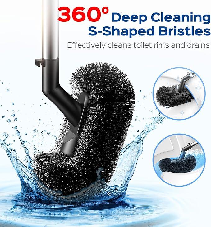 HAMITOR Toilet Plunger and Brush Set: 2 in 1 Stainless Steel Bowl Brush with Holder, Deep-Cleaning Curved Bristles and Heavy Duty Unclogger, Compact Design for Household & Hotel, Silver, 2-Pack - ModernBath