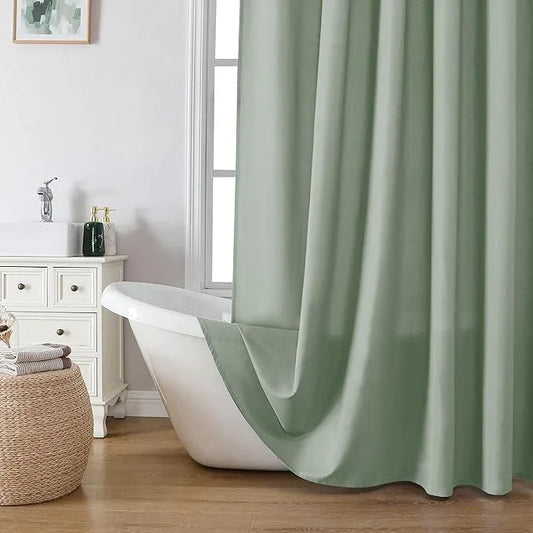 OVZME Zora 96 Inch Shower Curtain Set with 12 Plastic Hooks, Plain Fabric Sage Green Shower Curtain for Bathroom - Extra Long Shower Curtain, Water Resistance, Machine Washable Soft Cloth, 72WX96L - ModernBath