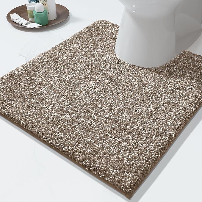 Yimobra Toilet Rugs U Shaped Washable, Soft Absorbent Microfiber Bathroom Rugs, Non Slip Quick Drying Shaggy Bath Mat,Contour Bathroom Mats for Toilet Base, Home Essentials,24x20,Brown and White - ModernBath