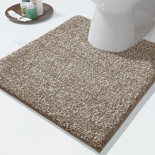 Yimobra Toilet Rugs U Shaped Washable, Soft Absorbent Microfiber Bathroom Rugs, Non Slip Quick Drying Shaggy Bath Mat,Contour Bathroom Mats for Toilet Base, Home Essentials,24x20,Brown and White - ModernBath