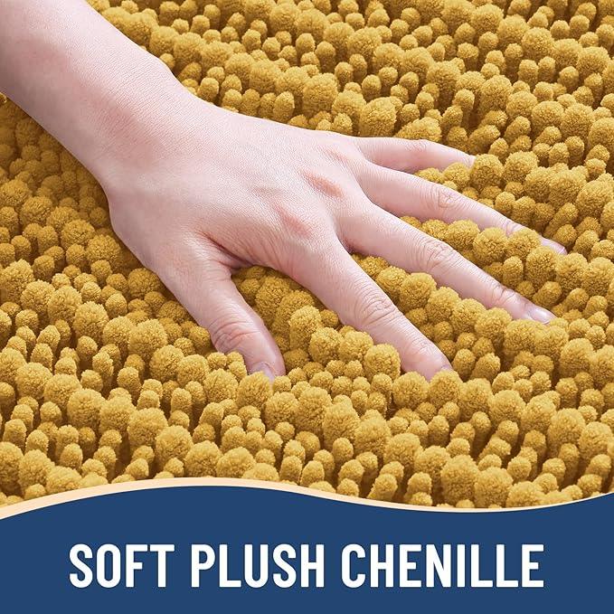 Arotive Luxury Chenille Bathroom Rug Mat, Extra Soft Thick Absorbent Shaggy Bath Rugs, Non-Slip Machine Wash Dry, Plush Bath Mats for Bathroom, Shower and Tub, 24x16, Golden Yellow - ModernBath