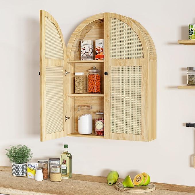 Turtle Myrtle Bathroom Medicine Cabinet Wall Mounted, Arched Wall Cabinet with Adjustable Shelf & Doors, Floating Cabinet for Wall Over The Toilet Storage Cabinet Space Saver,Natural - ModernBath