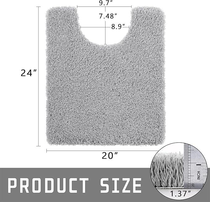 Yimobra U Shaped Toilet Bath Rug, Fluffy Plush, Super Shaggy Soft Non Slip, Water Absorbent Microfiber Bath Mat, Dries Quickly, Machine Washable Thick Bathroom Rugs, 20"x 24", Pure Gray - ModernBath