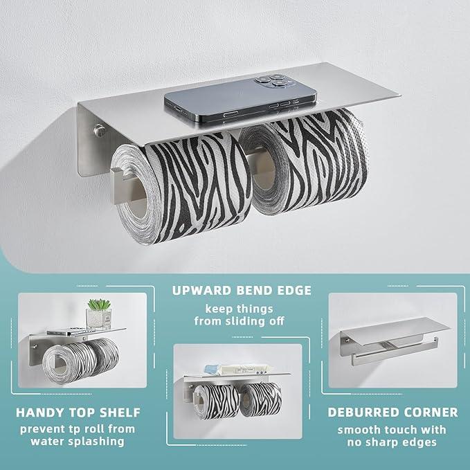 Angle Simple Bathroom Toilet Paper Holder, SUS 304 Stainless Steel Toilet Tissue Roll Holder with Storage Shelf, Wall Mount - ModernBath