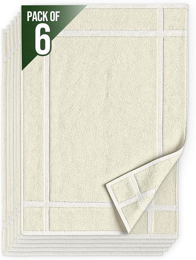 Pearl Linens Pack of 6 100% Cotton Bath Mat 20x30 inches, Soft & Absorbent Quick Dry Bathroom Mat Set, Not Bathroom Rugs, After Shower Mat, Bath Tub Mat, 687 GSM, Machine Washable, Ivory - ModernBath