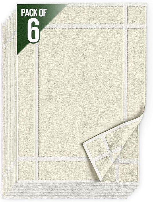 Pearl Linens Pack of 6 100% Cotton Bath Mat 20x30 inches, Soft & Absorbent Quick Dry Bathroom Mat Set, Not Bathroom Rugs, After Shower Mat, Bath Tub Mat, 687 GSM, Machine Washable, Ivory - ModernBath
