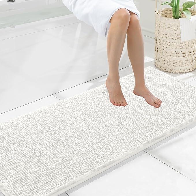 Smiry Luxury Chenille Bathroom Rugs 59x20, Extra Soft and Absorbent Shaggy Bath Mat, Machine Washable, Non-Slip Plush Carpet Runner for Tub, Shower, and Floor, Home Decor Accessories, Ivory - ModernBath