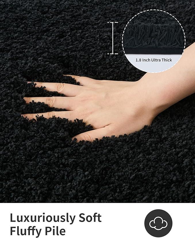 ILANGO Black Bathroom Rugs 30" × 20" Non Slip & Super Absorbent Extra Thick Soft, Washable Bath Mat for Floor, Microfiber Plush Shaggy Bath Rug with Rubber for Bathtub Shower Room Sink - ModernBath