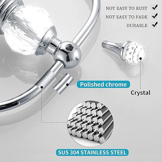 WINCASE Crystal Towel Ring, Chrome Hand Towel Holder, Silver Towel Rack Hanger for Bathroom, Towel Holder Bling Wall Mounted Decorative - ModernBath