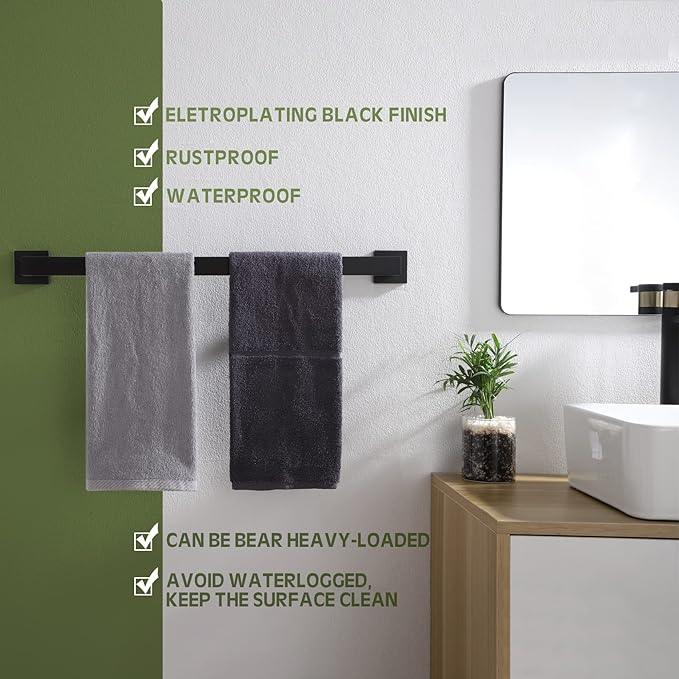 KOKOSIRI 24-Inch Single Towel Bar, Bathroom Kitchen Towel Holder, Wall Mounted SUS304 Stainless Steel Towel Rack, Matte Black, B4003BK-L24 - ModernBath