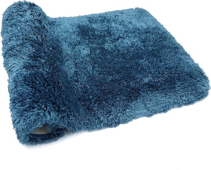 FIFU Bathroom Rugs 17" W x 24" L, Bath Mat for Bathroom, Bedroom, Laundry Room & Kitchen, Non-Slip Rubber Latex Backing, Extra Soft and Absorbent Microfiber Carpet, Machine Washable Rug, Peacock Blue - ModernBath