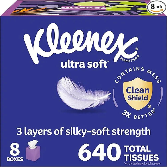 Kleenex Ultra Soft Facial Tissues, 8 Cube Boxes, 80 Tissues per Box, 3-Ply, Packaging May Vary - ModernBath