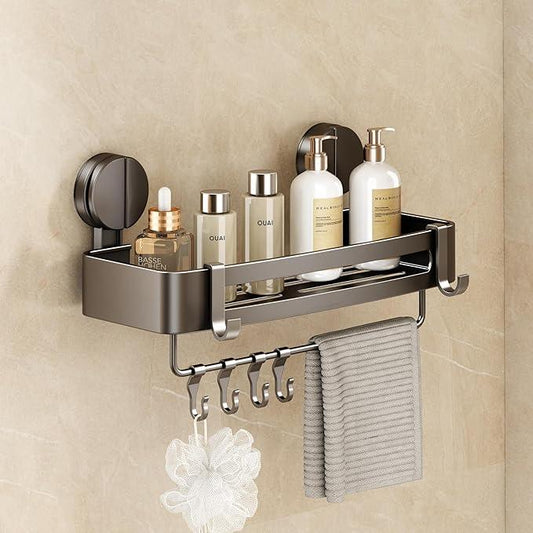 VOLPONE Shower Caddy Suction Cup, 1 Pack Corner Shower Shelves No Drilling, Showers Organizer Storage with Towel Bar & Removable Hooks, Bathroom Shower Shelf Rack for Inside Showers, Square - ModernBath