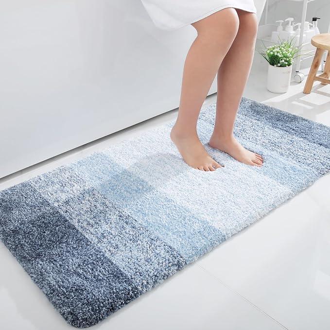 OLANLY Bathroom Runner Rugs 45x27, Extra Soft Absorbent Microfiber Bath Rugs, Rubber Backing, Quick Dry, Machine Washable Bath Mats for Bathroom Floor, Tub and Shower, Home Decor Accessories, Blue - ModernBath