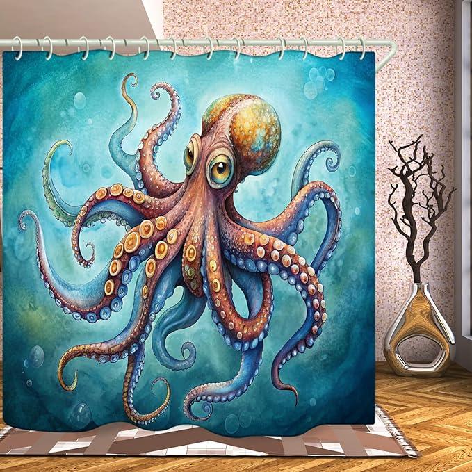 LYFANS Bathroom Uses Octopus 3D Shower Curtain, Luxury Bathtub Standard Shower Curtain, Waterproof and Bright Fabric Shower Curtains, Size (72x72 Inches) - ModernBath