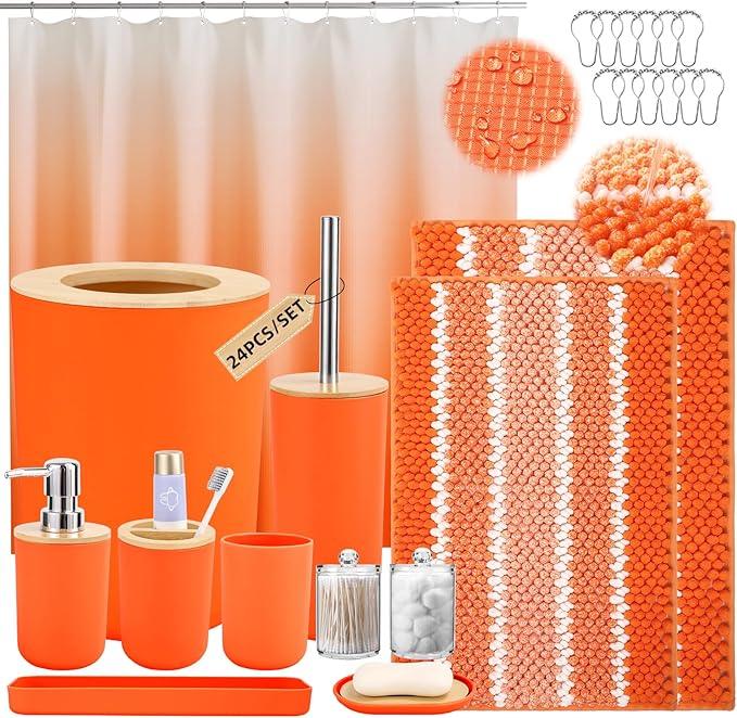 SLDIYWOW Orange Bathroom Accessories Set, Bathroom Sets with Shower Curtain and Rugs for Home Decor/Housewarming - ModernBath