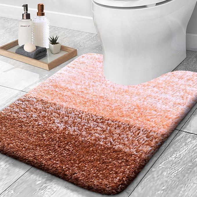 OLANLY Luxury Toilet Rugs U-Shaped 24x20, Extra Soft and Absorbent Microfiber Bathroom Rugs, Non-Slip Plush Shaggy Bath Mat, Machine Wash Dry, Contour Bathroom Mats for Toilet Base, Orange - ModernBath