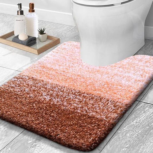 OLANLY Luxury Toilet Rugs U-Shaped 24x20, Extra Soft and Absorbent Microfiber Bathroom Rugs, Non-Slip Plush Shaggy Bath Mat, Machine Wash Dry, Contour Bathroom Mats for Toilet Base, Orange - ModernBath