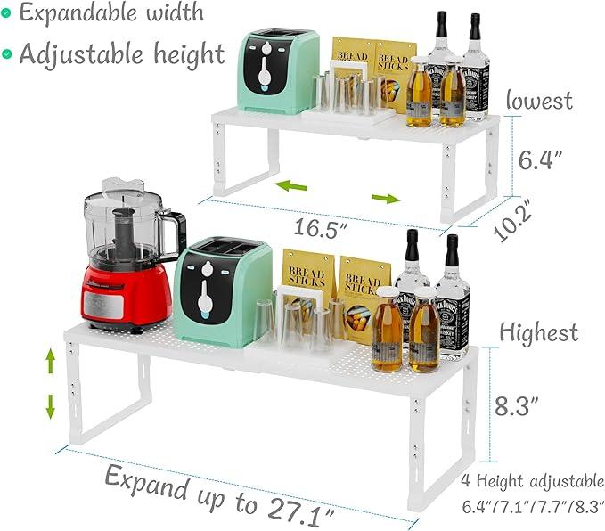Jojocross Adjustable Expanable Stackable Spice Rack Shelf Pantry Storage Organizer for Kitchen Cabinet,Countertop,Bathroom and More.Space is no Longer Limited(2Packs/White/Large) - ModernBath