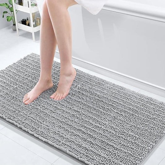 Arotive Luxury Chenille Bathroom Rug Mat, Extra Soft Thick Absorbent Shaggy Bath Rugs, Non-Slip Machine Wash Dry, Plush Bath Mats for Bathroom, Shower and Tub, 60x24, Light Grey - ModernBath