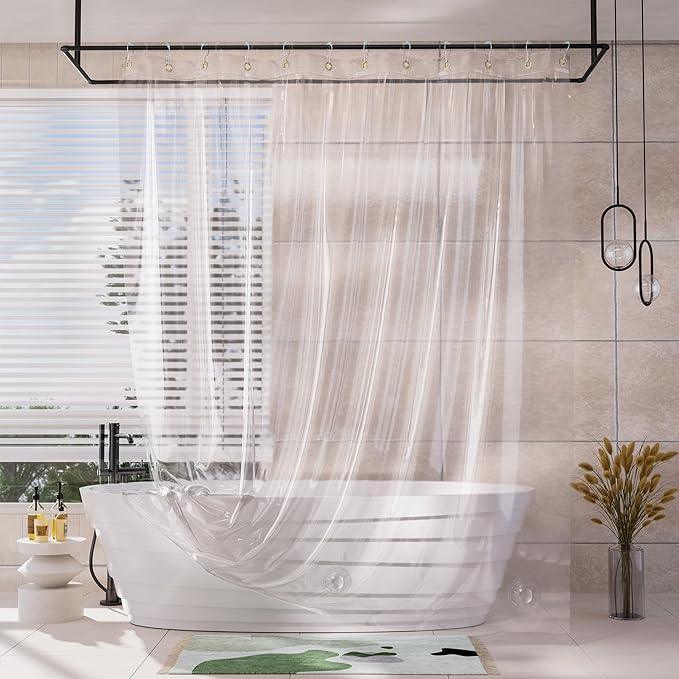 AmazerBath Shower Curtain Liner, 100% EVA Silky Soft Clear Heavy Duty Shower Curtain and Liner 2-in-1, 72x72 Luxury Plastic Weighted Bathroom Shower Liner, 12 Rustproof Grommets & 3 Heavyweight Stones - ModernBath