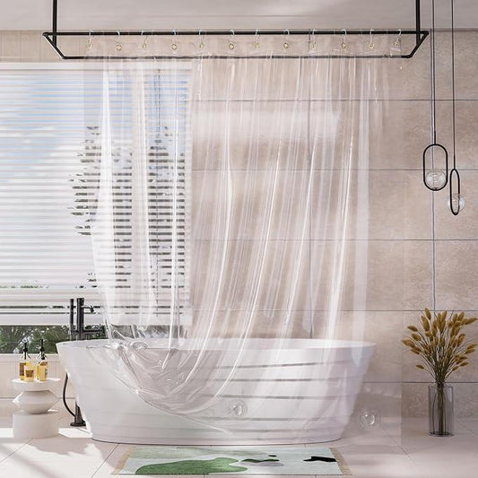 AmazerBath Shower Curtain Liner, 100% EVA Silky Soft Clear Heavy Duty Shower Curtain and Liner 2-in-1, 72x72 Luxury Plastic Weighted Bathroom Shower Liner, 12 Rustproof Grommets & 3 Heavyweight Stones - ModernBath