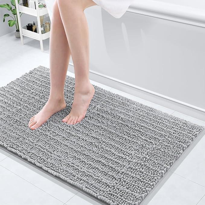 Arotive Luxury Chenille Bathroom Rug Mat, Extra Soft Thick Absorbent Shaggy Bath Rugs, Non-Slip Machine Wash Dry, Plush Bath Mats for Bathroom, Shower and Tub, 40x24, Light Grey - ModernBath