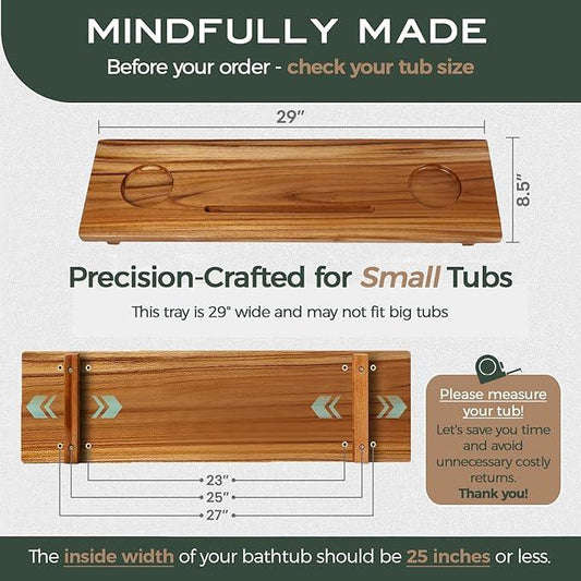 Fjord | Superior Teak Bathtub Tray Wood 29" for Small Tubs | Adjustable Wooden Bathtub Caddy | Sustainable Minimalist Bath Table Tray for Home Spa | by JapandiSpirit - ModernBath