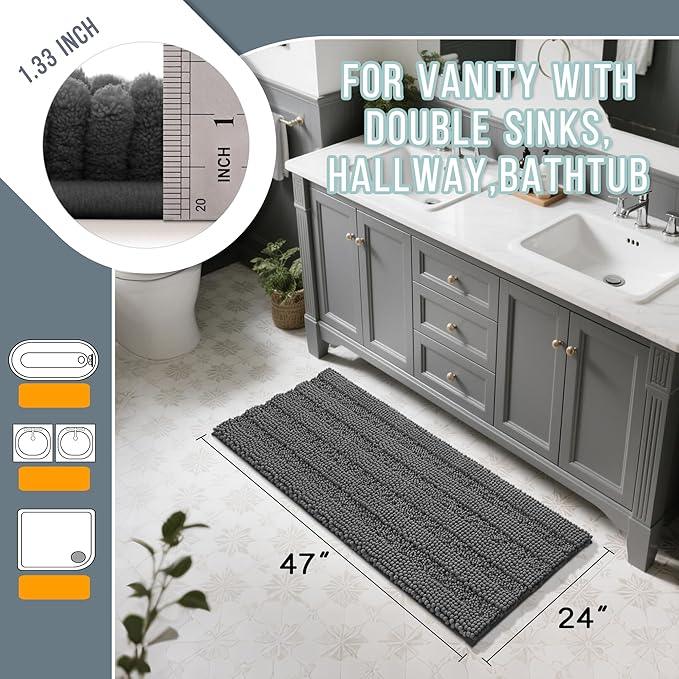 Yimobra Bathroom Rug Mat 47 x 24, Non Slip and Super Absorbent Bath Mat,Machine Washable Quick Dry,Ultra Plush Chenille Shower Rugs for Bathroom Floor Sink Tub and Shower Outside,Dark Gray - ModernBath
