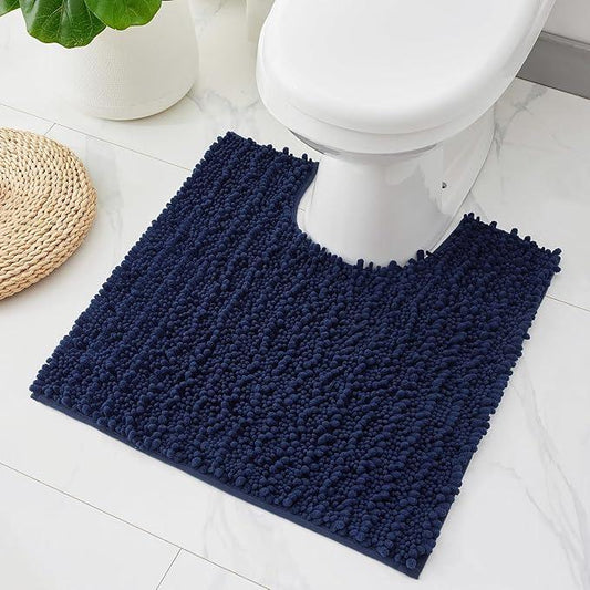 ILANGO Toilet Rugs U Shaped Navy Blue 24x24 Bathroom Rugs,Extra Soft Absorbent Chenille Bath Rugs,Thick Non-Slip Shaggy Bath Mat,Machine Washable Quick Dry Bath Mats for Toilet Contour - ModernBath