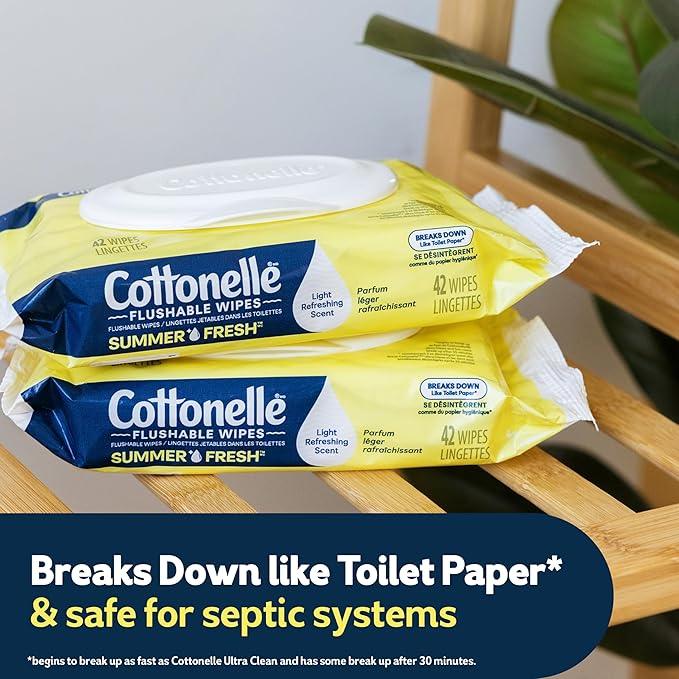 Cottonelle Summer Fresh Scented Flushable Wipes, 8 Flip-Top Packs, 42 Wet Wipes per Pack - ModernBath