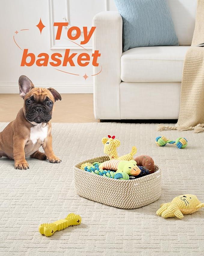 Small Woven Basket, 12 x 8 x 4.5 Inches, Storage Basket for Organizing, Cute Small Rope Shelf Closet Cube Storage Bins Baskets for Shelves, Dog Toy Gift Baskets Empty, 3 Pack Brown - ModernBath