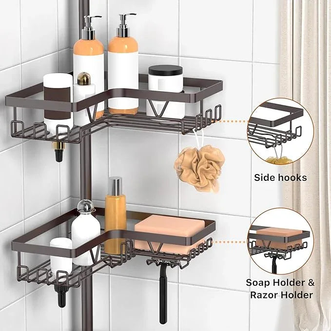 KEGII 4-Tier Corner Shower Caddy Tension Pole - Waterproof Shower Rod Organizer, Floor to Ceiling Tension Rod 25-114.2 inch, Stainless Steel Corner Shower Shelf, Bronze - ModernBath