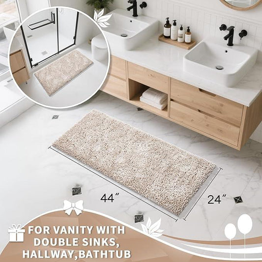 Yimobra Long Bathroom Rug Non Slip 44x24 Inch, Extra Thick Soft Absorbent Chenille Bath Mat, Machine Washable Quick Dry Bath Rugs for Bathroom Floor, Tub and Shower, Home Decor Accessories, Khaki - ModernBath
