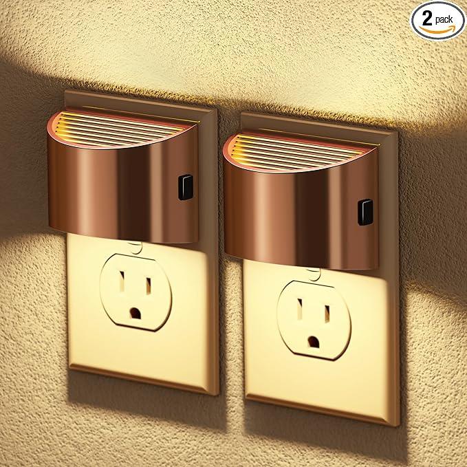 JandCase LED Night Lights Plug into Wall, 2 Pack Rose Gold Modern Night Lights, Dusk to Dawn Sensor Nightlight,0-100LM Brightness Adjustable, 3000K Soft White - ModernBath