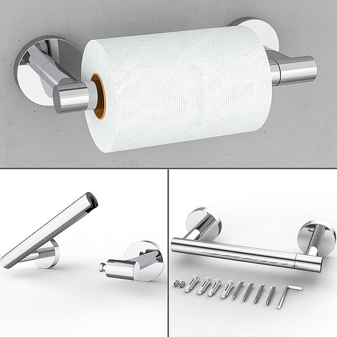 Polished Finish Toilet Paper Holder & Towel Ring SUS304 Stainless Steel 2pc Bathroom Hardware Set with Double Post Pivoting Toilet Paper Roll Holder Wall Mount & Bathroom Towel Holder Set - ModernBath