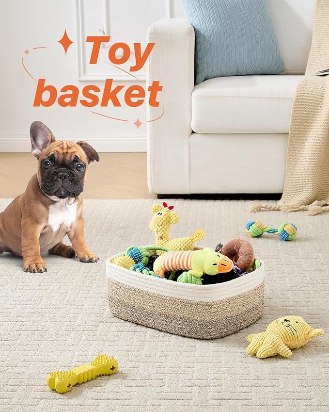Small Woven Basket, 13.5 x 9.5 x 5 Inches, Storage Basket for Organizing, Cute Small Rope Shelf Closet Cube Storage Bins Baskets for Shelves, Dog Toy Gift Baskets Empty, 3 Pack Gradient Brown - ModernBath
