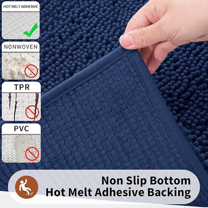 Yimobra Toilet Rugs U Shaped Washable - 24"x20" Non Slip Plush Contour Bath Rugs for Toilet - Super Soft Absorbent Quick Dry Toilet Mats for Bathroom,Navy Blue - ModernBath