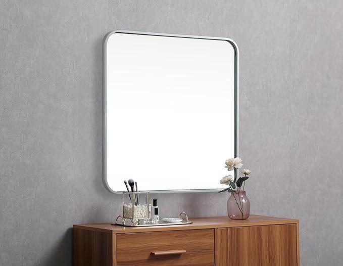 ARS Concepts Aura, Soft Corner Metal Square Mirror 24X24 Inch in, Modern, Silver - ModernBath